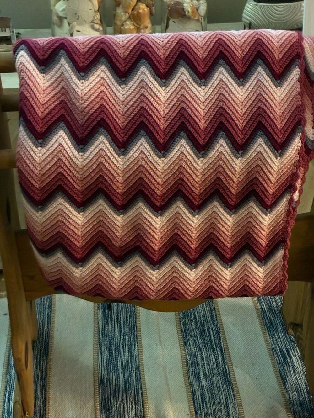 Handmade Crochet Chevron Zigzag Throw Blanket Afghan Pink Burgundy